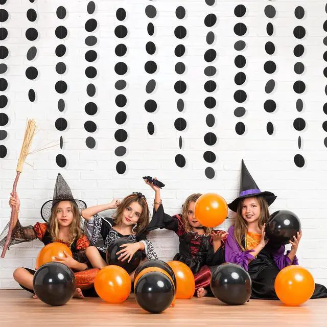 Alt view image 6 of 7 - 52 Feet Circle Garlands Black Circle Dots Paper Garland Circle Hanging Banner for Birthday Graduation Halloween Party Decorations