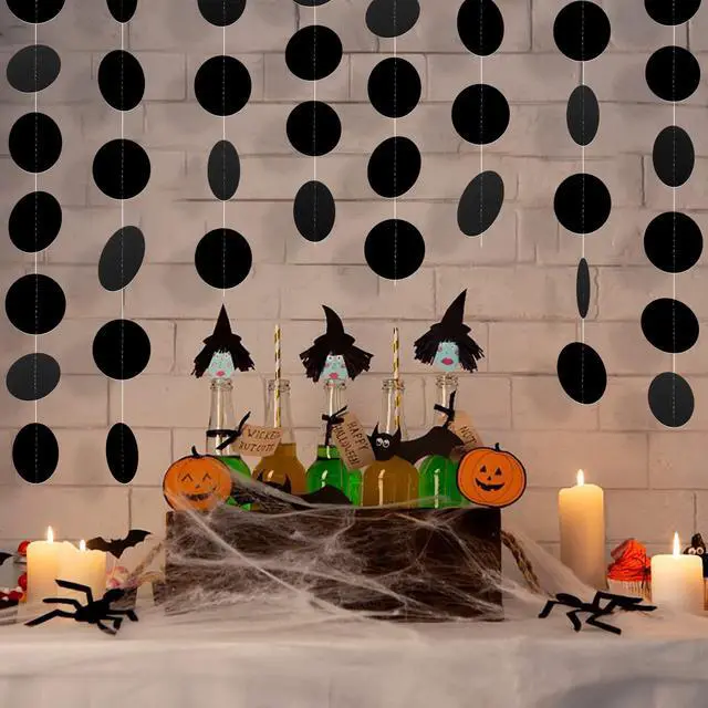 Alt view image 7 of 7 - 52 Feet Circle Garlands Black Circle Dots Paper Garland Circle Hanging Banner for Birthday Graduation Halloween Party Decorations
