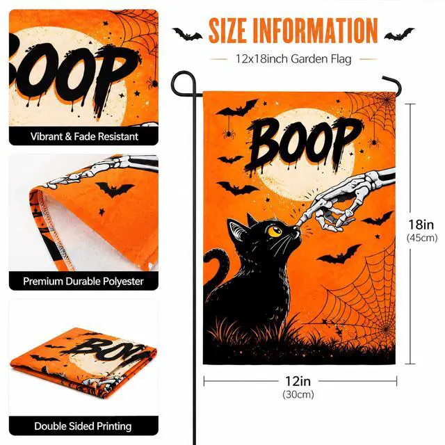 Alt view image 2 of 6 - Halloween Party Decorations - BOOP Halloween Garden Flag | Double Sided Halloween Backdrop Banner - Halloween Party Favors Supplies Decor for Garden Yard Porch Patio Lawn Outdoor Outside