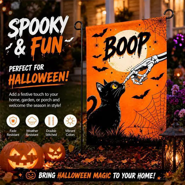 Alt view image 3 of 6 - Halloween Party Decorations - BOOP Halloween Garden Flag | Double Sided Halloween Backdrop Banner - Halloween Party Favors Supplies Decor for Garden Yard Porch Patio Lawn Outdoor Outside