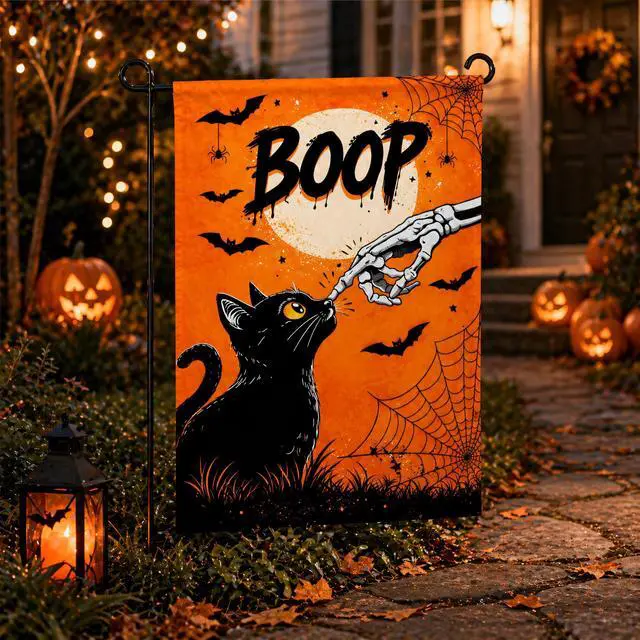 Alt view image 4 of 6 - Halloween Party Decorations - BOOP Halloween Garden Flag | Double Sided Halloween Backdrop Banner - Halloween Party Favors Supplies Decor for Garden Yard Porch Patio Lawn Outdoor Outside