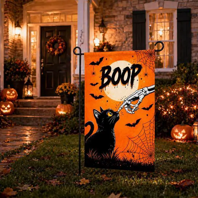Alt view image 6 of 6 - Halloween Party Decorations - BOOP Halloween Garden Flag | Double Sided Halloween Backdrop Banner - Halloween Party Favors Supplies Decor for Garden Yard Porch Patio Lawn Outdoor Outside