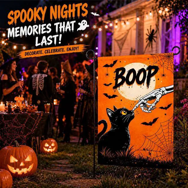 Alt view image 5 of 6 - Halloween Party Decorations - BOOP Halloween Garden Flag | Double Sided Halloween Backdrop Banner - Halloween Party Favors Supplies Decor for Garden Yard Porch Patio Lawn Outdoor Outside