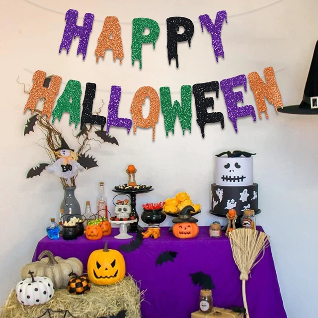 Alt view image 5 of 5 - Happy Halloween Party Banner Orange Black Purple Green Blood Garlands Kids Halloween Haunted House Decoration