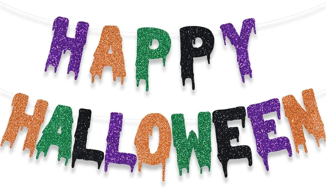 Main image of Happy Halloween Party Banner Orange Black Purple Green Blood Garlands Kids Halloween Haunted House Decoration