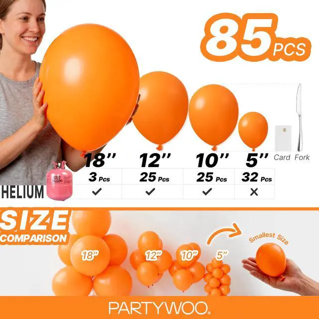 Alt view image 6 of 7 - Orange Balloons 85pcs Matte Orange Fall Color Different Sizes | 18 12 10 5 Inch Balloons for Thanksgiving Halloween Little Cutie Baby Shower Birthday Party Decorations Orange-Y9