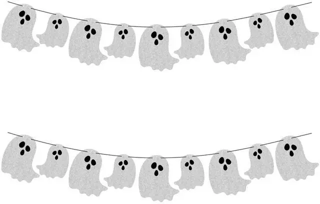 Main image of 2pcs Pre-Strung Halloween Ghost Banners | Ready To Hang Garland, Haunted Houses Doorways, Party Wall Fireplace Decor, Indoor Outdoor, Spooky Atmosphere