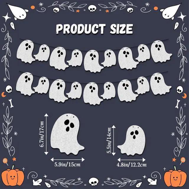 Alt view image 3 of 7 - 2pcs Pre-Strung Halloween Ghost Banners | Ready To Hang Garland, Haunted Houses Doorways, Party Wall Fireplace Decor, Indoor Outdoor, Spooky Atmosphere