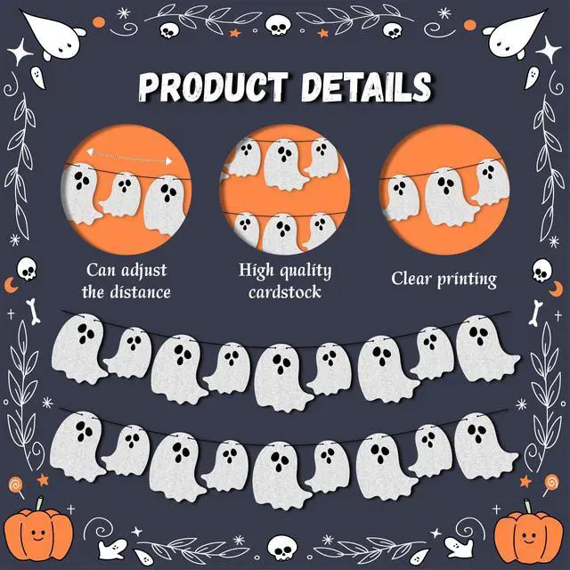 Alt view image 4 of 7 - 2pcs Pre-Strung Halloween Ghost Banners | Ready To Hang Garland, Haunted Houses Doorways, Party Wall Fireplace Decor, Indoor Outdoor, Spooky Atmosphere