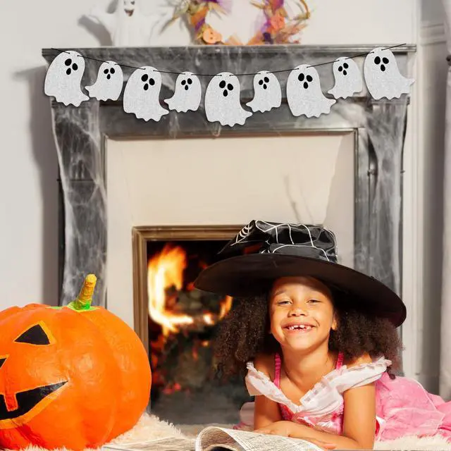 Alt view image 7 of 7 - 2pcs Pre-Strung Halloween Ghost Banners | Ready To Hang Garland, Haunted Houses Doorways, Party Wall Fireplace Decor, Indoor Outdoor, Spooky Atmosphere