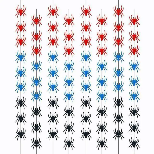 Main image of 8 Pack Felt Red Blue Black Spider Garland Spider Party Decorations | 8 Pack Felt Spider Garlands Red Blue Black Hanging Spider Decorations Bulk for House Home Halloween Themed Party Decorations