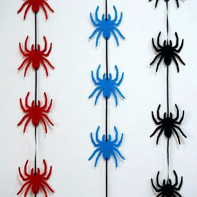 Alt view image 5 of 7 - 8 Pack Felt Red Blue Black Spider Garland Spider Party Decorations | 8 Pack Felt Spider Garlands Red Blue Black Hanging Spider Decorations Bulk for House Home Halloween Themed Party Decorations