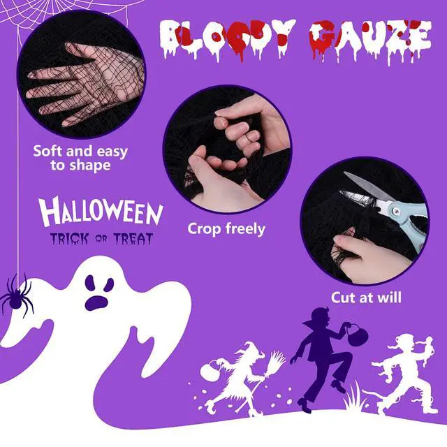 Alt view image 3 of 7 - 196 x 39 Inch Halloween Spooky Cloth, Large Black Scary Creepy Gauze | Windows Entryways Cover Gauze for Halloween Party Outdoor Home Wall Decor Supplies