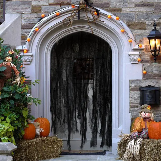 Alt view image 4 of 7 - 196 x 39 Inch Halloween Spooky Cloth, Large Black Scary Creepy Gauze | Windows Entryways Cover Gauze for Halloween Party Outdoor Home Wall Decor Supplies