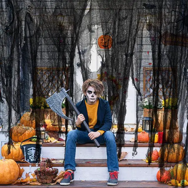 Alt view image 7 of 7 - 196 x 39 Inch Halloween Spooky Cloth, Large Black Scary Creepy Gauze | Windows Entryways Cover Gauze for Halloween Party Outdoor Home Wall Decor Supplies