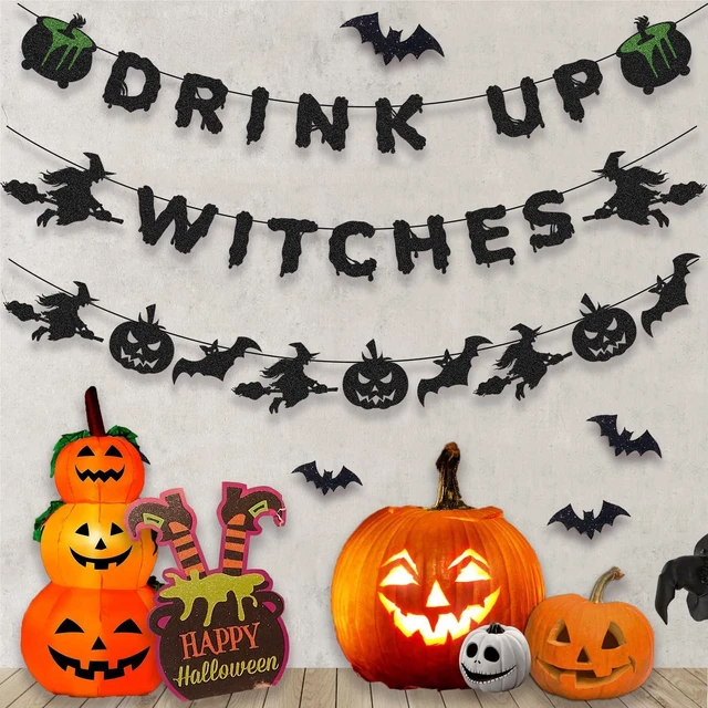 Alt view image 3 of 5 - Halloween Decorations - Drink Up Witches Banner and Bat Garland with Witch, Pumpkin for Halloween Decor, Witch Hocus Pocus Decor