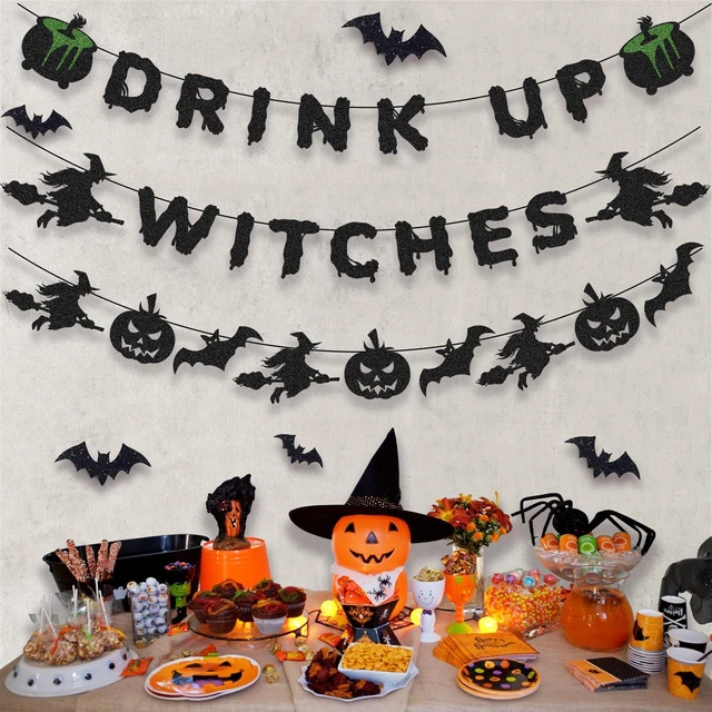 Alt view image 4 of 5 - Halloween Decorations - Drink Up Witches Banner and Bat Garland with Witch, Pumpkin for Halloween Decor, Witch Hocus Pocus Decor