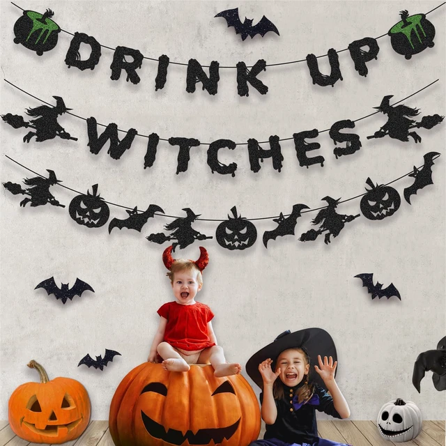 Alt view image 5 of 5 - Halloween Decorations - Drink Up Witches Banner and Bat Garland with Witch, Pumpkin for Halloween Decor, Witch Hocus Pocus Decor