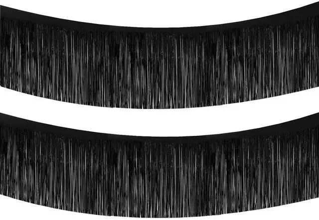 Main image of Black Foil Fringe Garland 10FT 2packs for Parade Float Decorations | Metallic Foil Tinsel Fringe Banners with Adhesive Backing for Wedding Birthday Party Graduation (Two Black)