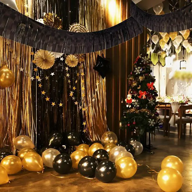 Alt view image 5 of 7 - Black Foil Fringe Garland 10FT 2packs for Parade Float Decorations | Metallic Foil Tinsel Fringe Banners with Adhesive Backing for Wedding Birthday Party Graduation (Two Black)
