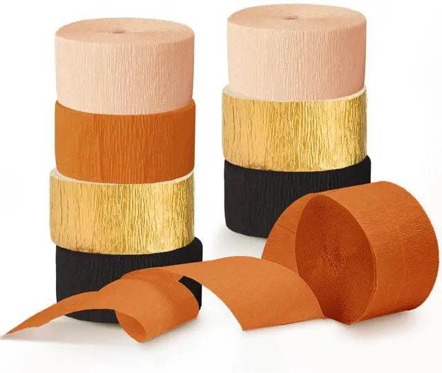 Main image of Fall Thanksgiving Party Crepe Paper Streamers Decorations | 8 Rolls Orange Black Gold Streamer Garlands, Hanging Decor for Thanksgiving Halloween Autumn Harvest Wedding Birthday Party
