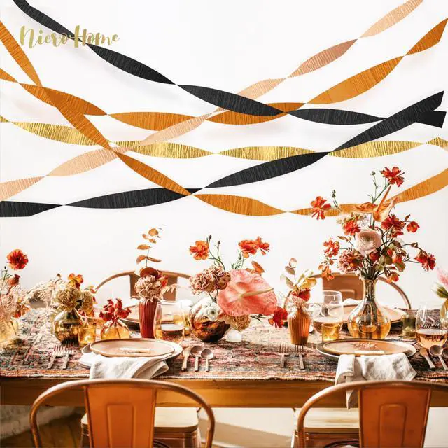 Alt view image 6 of 7 - Fall Thanksgiving Party Crepe Paper Streamers Decorations | 8 Rolls Orange Black Gold Streamer Garlands, Hanging Decor for Thanksgiving Halloween Autumn Harvest Wedding Birthday Party