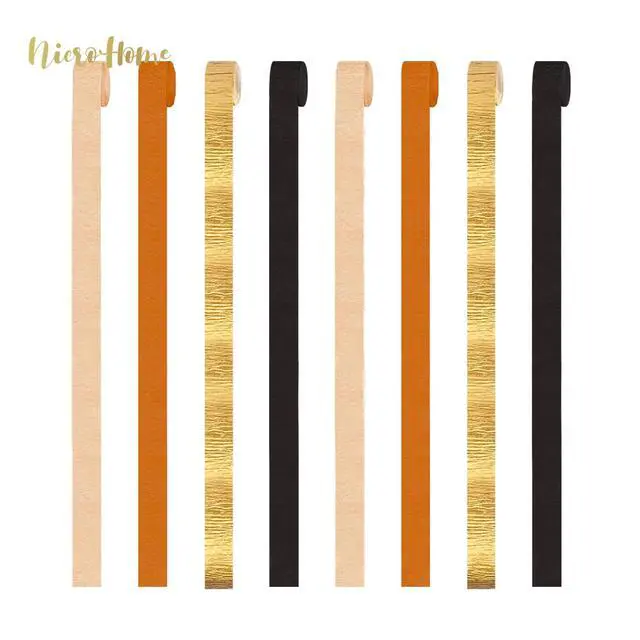 Alt view image 2 of 7 - Fall Thanksgiving Party Crepe Paper Streamers Decorations | 8 Rolls Orange Black Gold Streamer Garlands, Hanging Decor for Thanksgiving Halloween Autumn Harvest Wedding Birthday Party