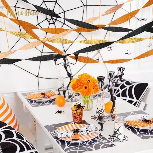 Alt view image 5 of 7 - Fall Thanksgiving Party Crepe Paper Streamers Decorations | 8 Rolls Orange Black Gold Streamer Garlands, Hanging Decor for Thanksgiving Halloween Autumn Harvest Wedding Birthday Party