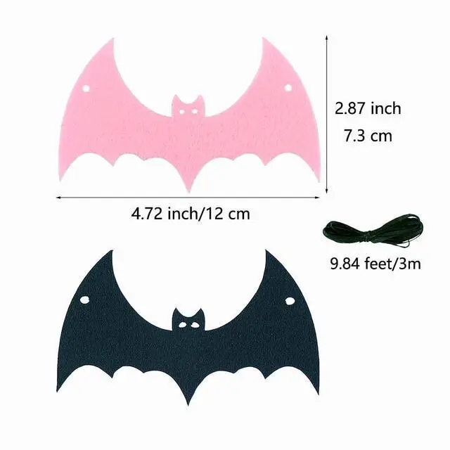 Alt view image 2 of 5 - 3 Pack Black Pink Bat Garland Felt Banner Hanging Bats for Fireplace Haunted House Halloween Themed Party Decorations