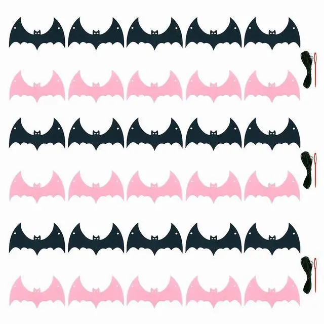 Alt view image 3 of 5 - 3 Pack Black Pink Bat Garland Felt Banner Hanging Bats for Fireplace Haunted House Halloween Themed Party Decorations