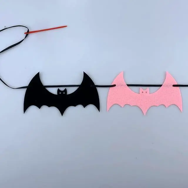 Alt view image 5 of 5 - 3 Pack Black Pink Bat Garland Felt Banner Hanging Bats for Fireplace Haunted House Halloween Themed Party Decorations