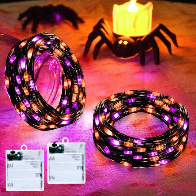 Main image of Orange and Purple Fairy Lights Battry Operated with Timer, Halloween String Lights for Outside 16.4ft 50LED Indoor Outdoor Halloween Decorations Garland Party Patio Garden Yard 2 Packs