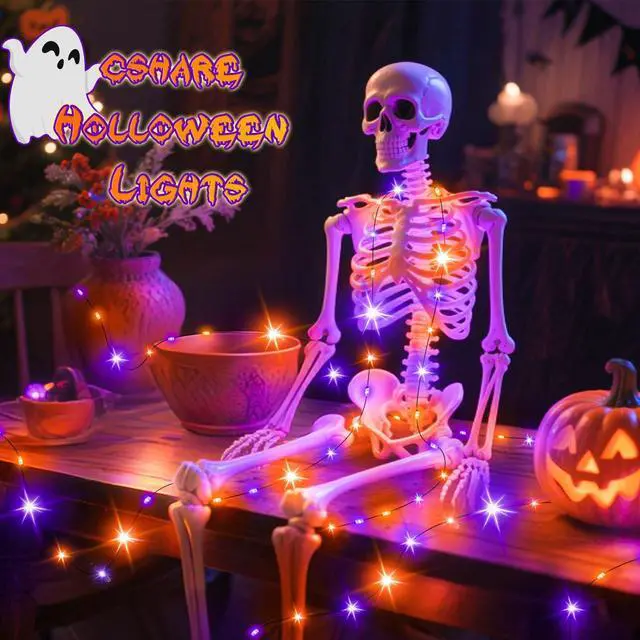 Alt view image 2 of 7 - Orange and Purple Fairy Lights Battry Operated with Timer, Halloween String Lights for Outside 16.4ft 50LED Indoor Outdoor Halloween Decorations Garland Party Patio Garden Yard 2 Packs