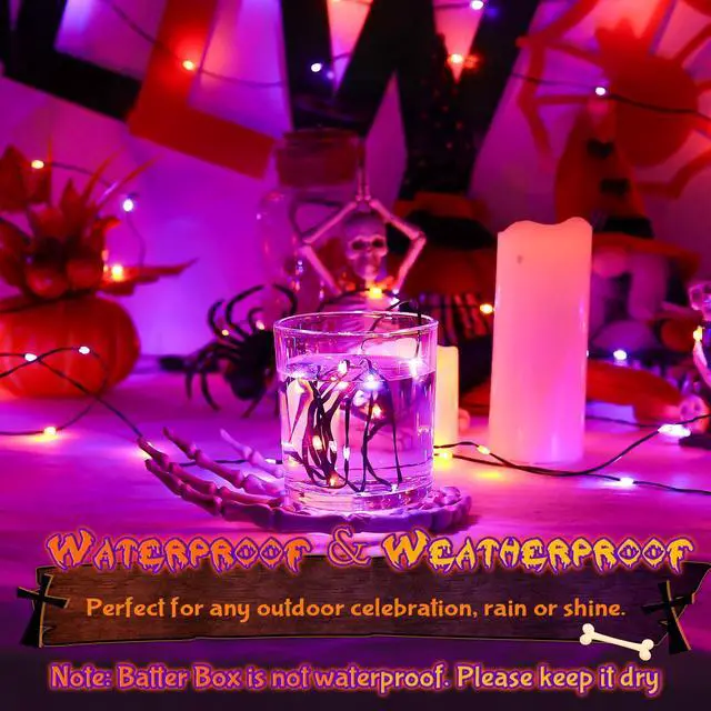 Alt view image 6 of 7 - Orange and Purple Fairy Lights Battry Operated with Timer, Halloween String Lights for Outside 16.4ft 50LED Indoor Outdoor Halloween Decorations Garland Party Patio Garden Yard 2 Packs