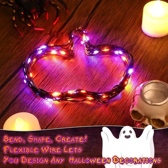Alt view image 7 of 7 - Orange and Purple Fairy Lights Battry Operated with Timer, Halloween String Lights for Outside 16.4ft 50LED Indoor Outdoor Halloween Decorations Garland Party Patio Garden Yard 2 Packs