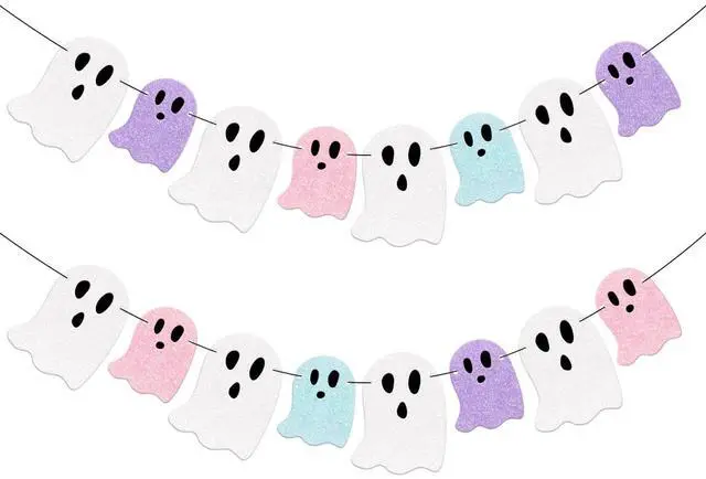 Main image of Pastel Halloween Decorations Glitter Ghost Boo Summerween Banner DIY Required Cute Pastelween Garland Hanging Ornament for Photo Booth Spooky Holiday Classroom Baby Shower Birthday Decor