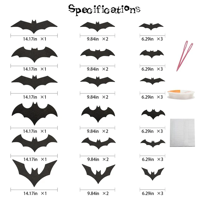Alt view image 2 of 6 - 3D Halloween Hanging Bats Decoration,Large Glittery Bat Wall Decal Stickers for Halloween Party Decor Supply,36PCS