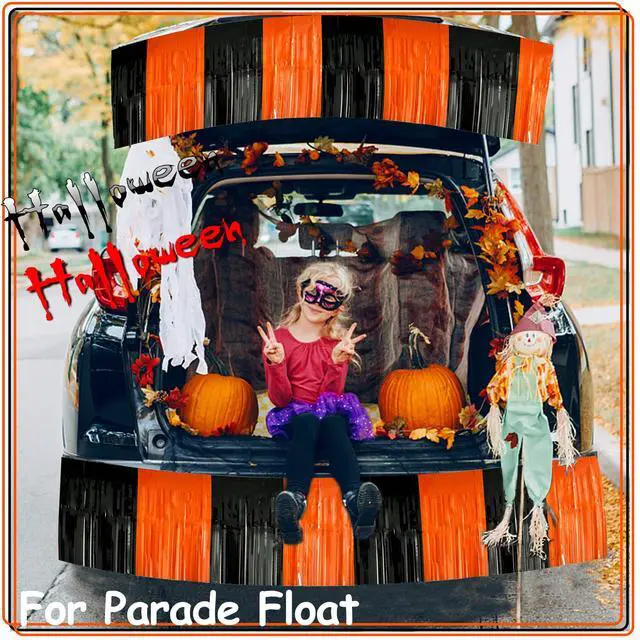 Alt view image 4 of 7 - 2 Pack 10 Feet Black Orange Halloween Parade Float Decorations for Trailer Car, Foil Fringe Tinsel Streamers Banner Garland for Halloween Graduation Homecoming Party Decoration (Black Orange)