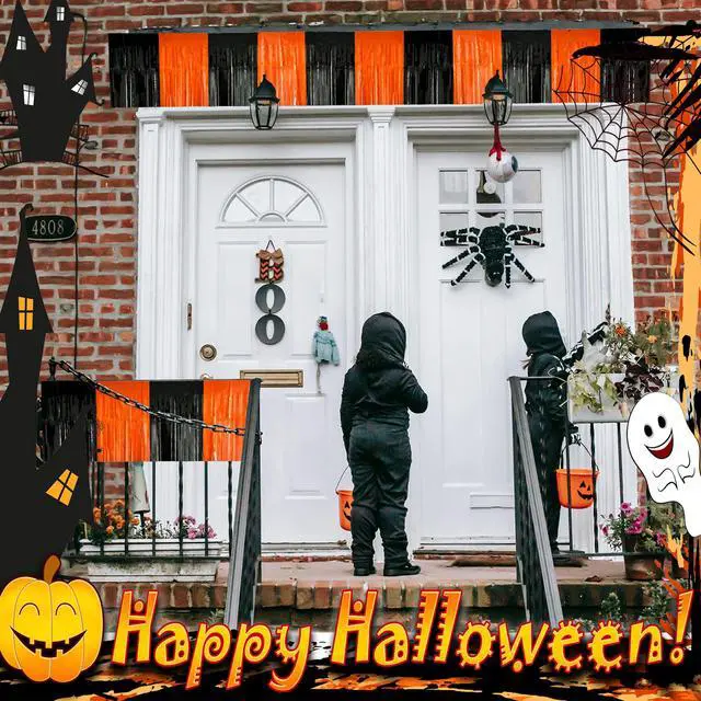 Alt view image 5 of 7 - 2 Pack 10 Feet Black Orange Halloween Parade Float Decorations for Trailer Car, Foil Fringe Tinsel Streamers Banner Garland for Halloween Graduation Homecoming Party Decoration (Black Orange)