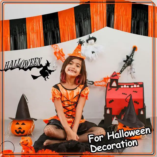 Alt view image 3 of 7 - 2 Pack 10 Feet Black Orange Halloween Parade Float Decorations for Trailer Car, Foil Fringe Tinsel Streamers Banner Garland for Halloween Graduation Homecoming Party Decoration (Black Orange)