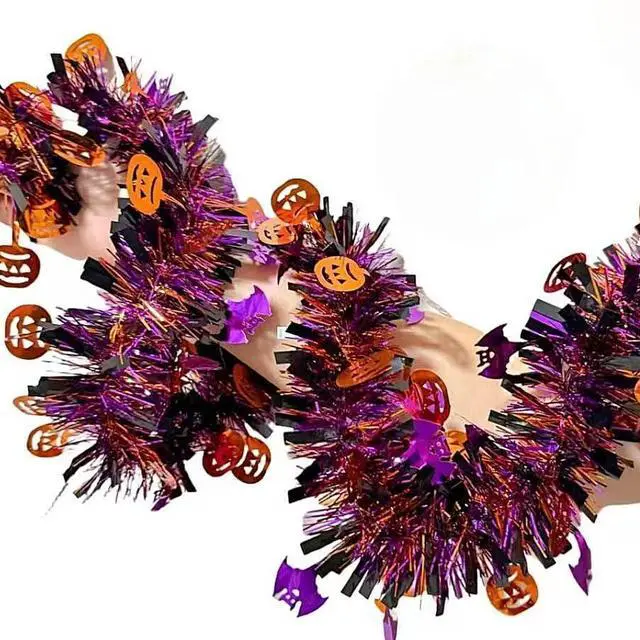 Main image of JXITON 33FT Halloween Tinsel Garland Pumpkin Bat Metallic Hanging Twisted Garland for Halloween Party Home Decoration,Orange and Black