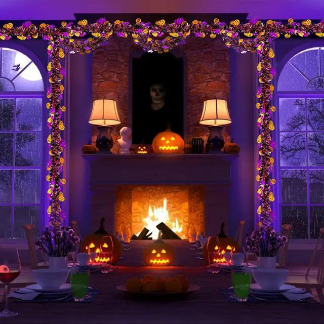 Alt view image 5 of 7 - JXITON 33FT Halloween Tinsel Garland Pumpkin Bat Metallic Hanging Twisted Garland for Halloween Party Home Decoration,Orange and Black
