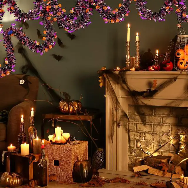 Alt view image 6 of 7 - JXITON 33FT Halloween Tinsel Garland Pumpkin Bat Metallic Hanging Twisted Garland for Halloween Party Home Decoration,Orange and Black