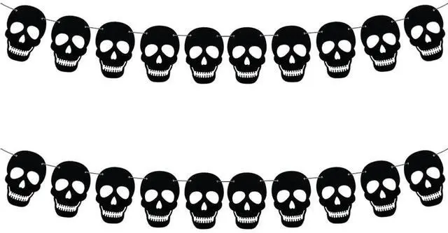 Main image of 2 Pack Black Felt Skull Garland Banner Skeleton Garland Halloween Banne for Gothic Birthday Party Decorations DIY Home Decor