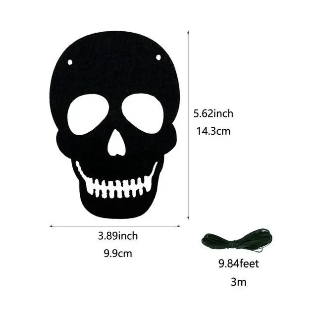 Alt view image 2 of 6 - 2 Pack Black Felt Skull Garland Banner Skeleton Garland Halloween Banne for Gothic Birthday Party Decorations DIY Home Decor