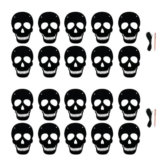 Alt view image 3 of 6 - 2 Pack Black Felt Skull Garland Banner Skeleton Garland Halloween Banne for Gothic Birthday Party Decorations DIY Home Decor