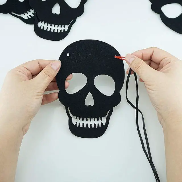 Alt view image 4 of 6 - 2 Pack Black Felt Skull Garland Banner Skeleton Garland Halloween Banne for Gothic Birthday Party Decorations DIY Home Decor