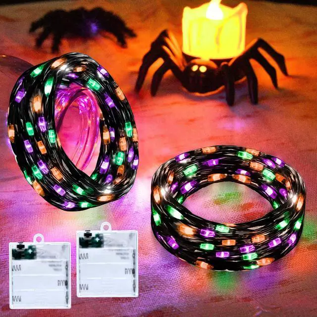 Main image of Orange Purple Green Fairy Lights Battry Operated with Timer, Halloween String Lights for Outside 16.4ft 50LED Indoor Outdoor Halloween Decorations Garland Party Patio Garden Yard 2 Packs