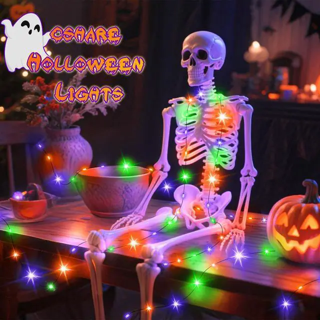 Alt view image 2 of 7 - Orange Purple Green Fairy Lights Battry Operated with Timer, Halloween String Lights for Outside 16.4ft 50LED Indoor Outdoor Halloween Decorations Garland Party Patio Garden Yard 2 Packs