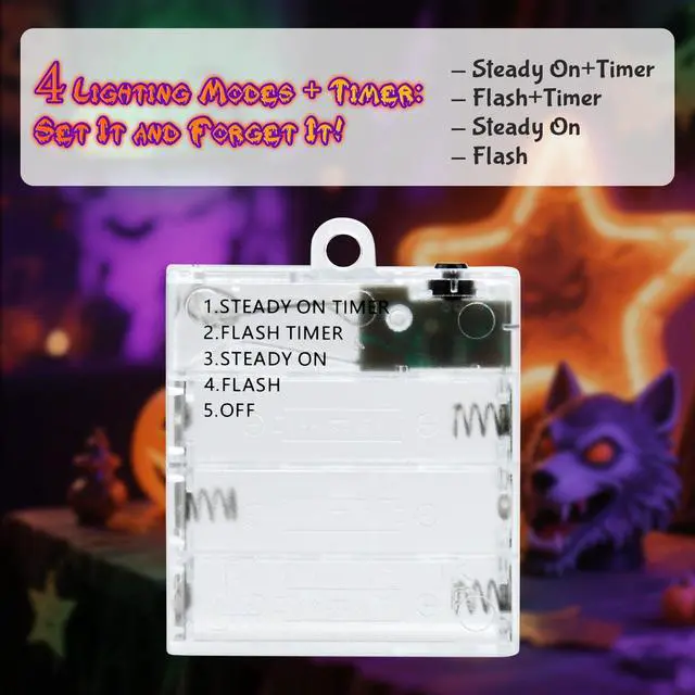 Alt view image 4 of 7 - Orange Purple Green Fairy Lights Battry Operated with Timer, Halloween String Lights for Outside 16.4ft 50LED Indoor Outdoor Halloween Decorations Garland Party Patio Garden Yard 2 Packs